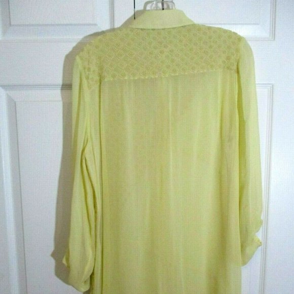 Chico's Asymmetric Tunic Blouse sz Small Creamy Yellow Embroidered Chiffon - Picture 8 of 11